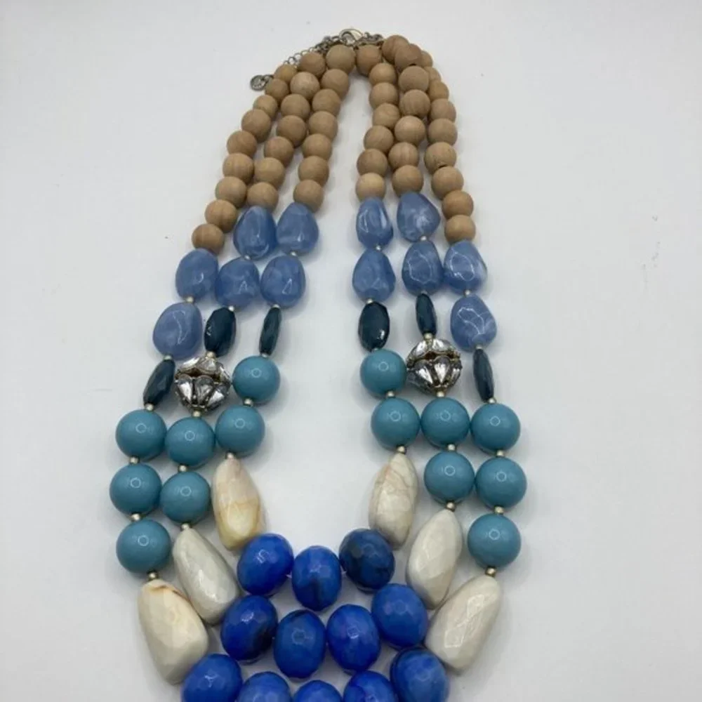 Triple Strand Acrylic Faceted Beads Wood Gold Tone LYNDELL NYC Designer Necklace